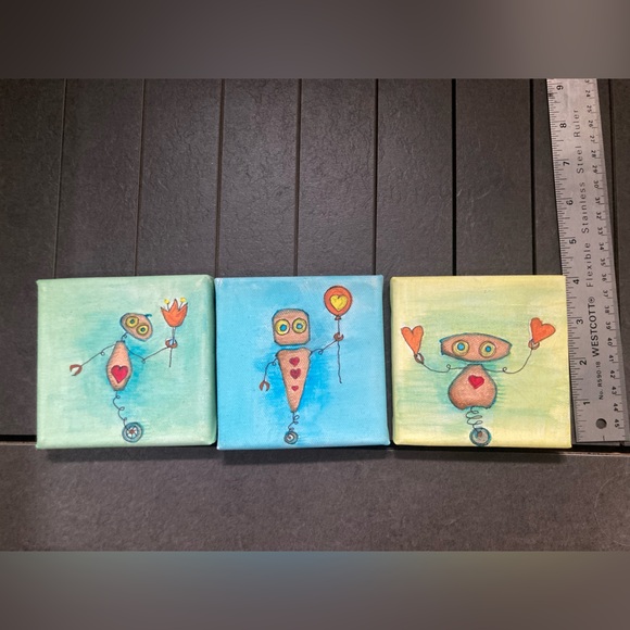 whimsical robots triptych number two — acrylic on canvas - Picture 2 of 5